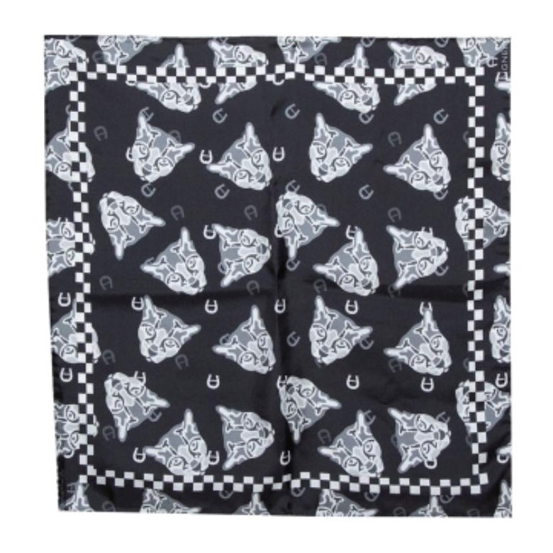 Aigner Black Animal Motif Print Silk Scarf For Sale