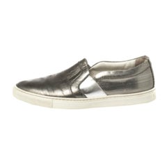 Lanvin Metallic Grey Leather Slip On Sneakers Size 37