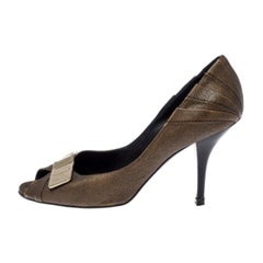 Dior Khaki Brown Leder Metall Detail Peep Toe Pumps Größe 39.5