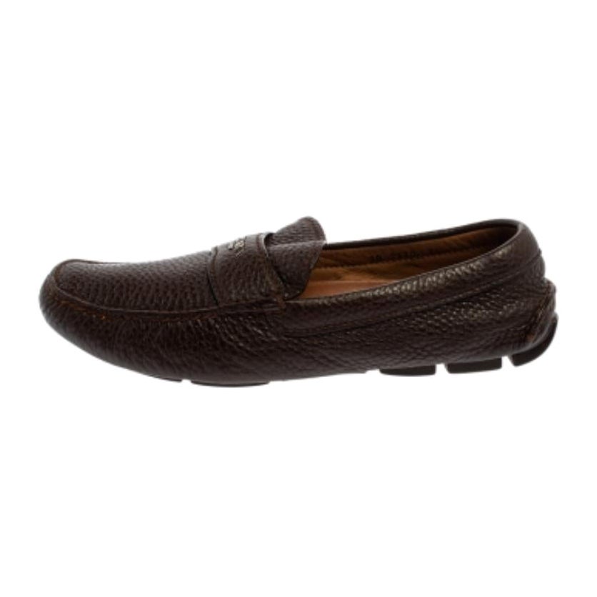 Prada Brown Leather Slip On Loafers Size 41.5 For Sale