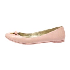 Dolce and Gabbana Pink Lizard Embossed Leather Bow Detail Ballet Flats Size 40