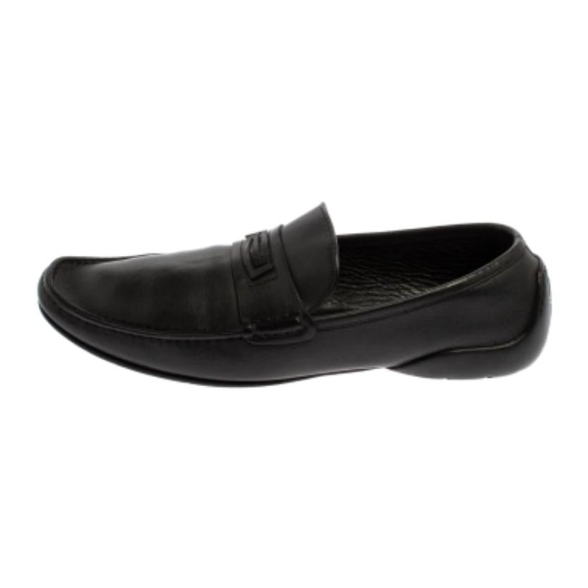 Versace Black Leather Slip on Loafers Size 44 For Sale
