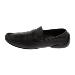 Versace Black Leather Slip on Loafers Size 44