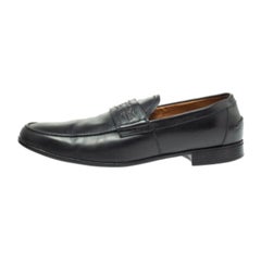 Used Gucci Black Leather Horsebit Embossed Slip On Loafers Size 43.5