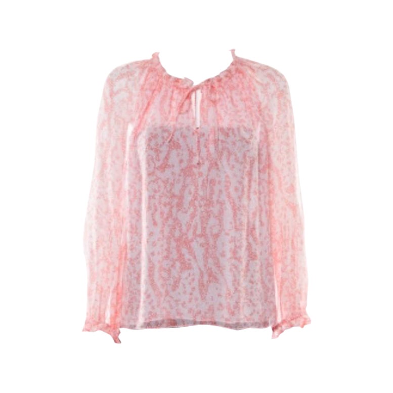 Diane von Furstenberg Pink Coral Print Silk Wynn Blouse M For Sale