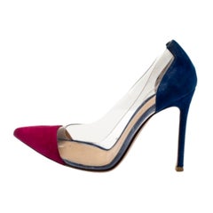 Gianvito Rossi Burgundy/Blue Suede and PVC Plexi Pumps Size 36