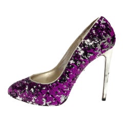 Dolce & Gabbana Metallic Two Tone Sequins Embellished Platform Pumps Size 38
