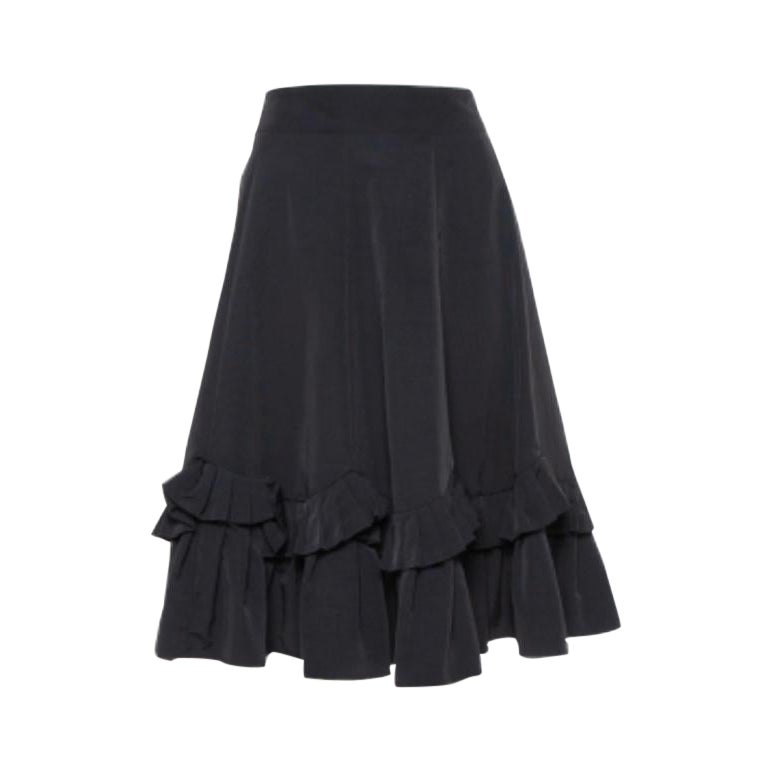 Emporio Armani Black Faille Ruffled Midi Skirt S For Sale