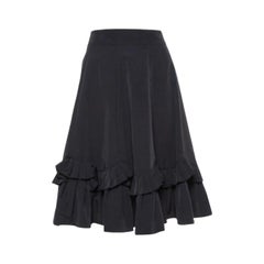 Used Emporio Armani Black Faille Ruffled Midi Skirt S