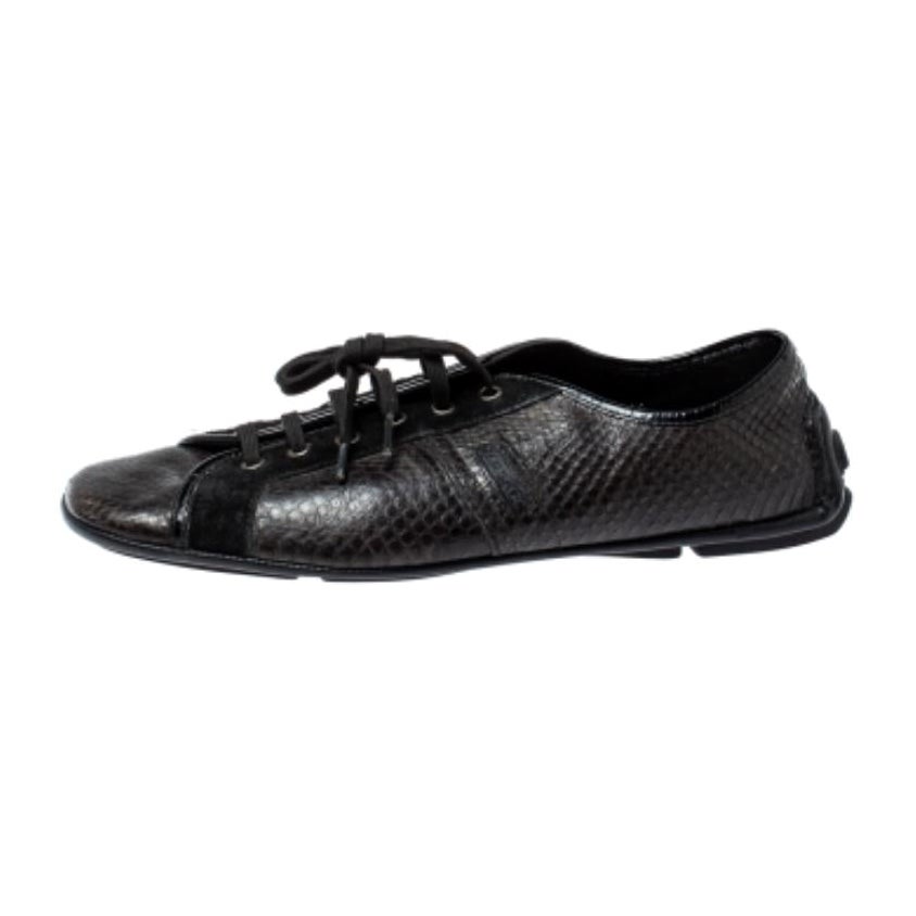 Versace Dark Brown/Black Python and Suede Low Top Sneakers Size 44 For Sale