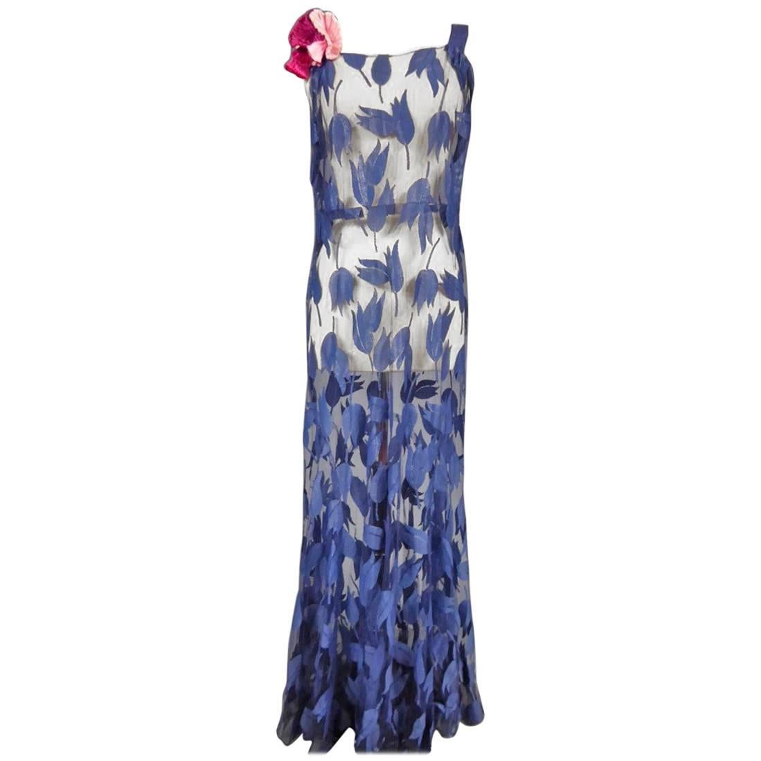 Deep Blue Applique Net Couture Dress 1930/1940