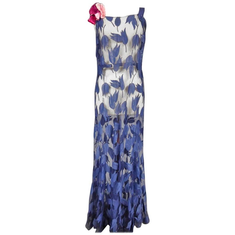 Deep Blue Applique Net Couture Dress 1930/1940 at 1stDibs | blue net ...