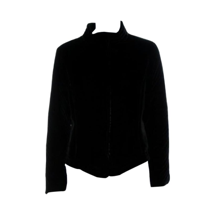 Emporio Armani Black Velvet Quilt Detail Stand Collar Jacket L For Sale