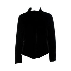 Emporio Armani Black Velvet Quilt Detail Stand Collar Jacket L