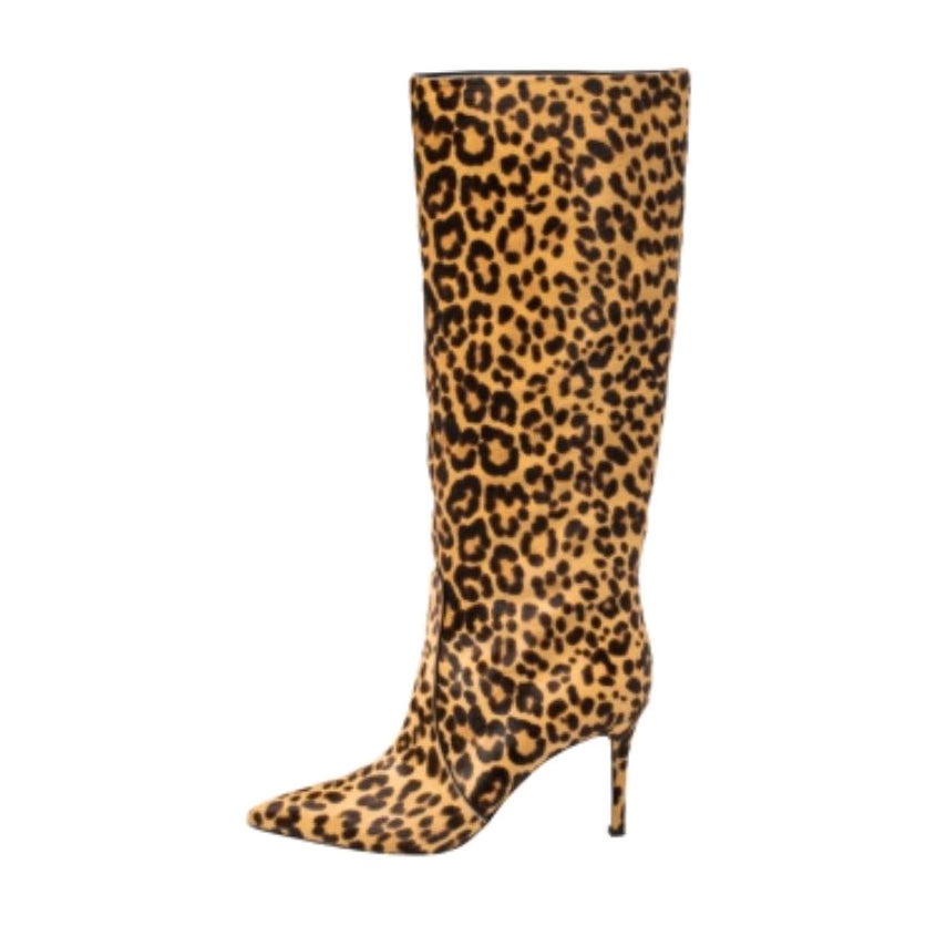 Gianvito Rossi Beige Leopard Print Calfhair Hunter Boots Size 36.5 For Sale