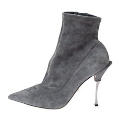 Dolce & Gabbana Grey Suede Pointed Toe Booties Size 39