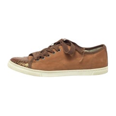 Lanvin Brown  Nubuck Leather And Glitter Python Cap Toe Sneakers Size 39.5