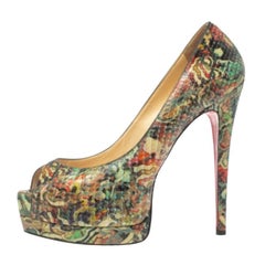 Christian Louboutin Multicolor Snakeskin Palais Royal Peep Toe Pumps Size 37.5