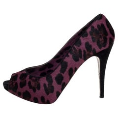 Dolce & Gabbana Purple Calf hair And Suede Leopard Print Peep Toe Pumps Size 40