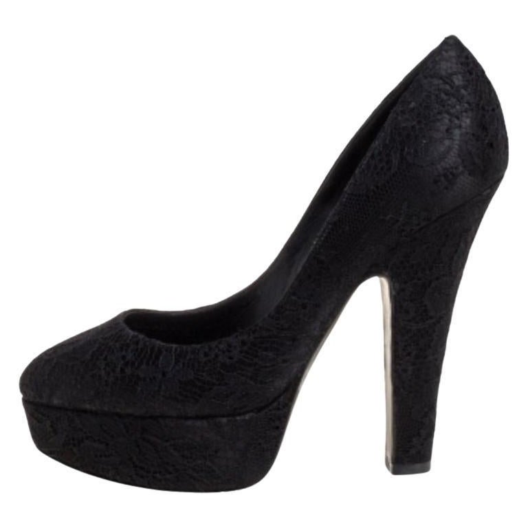 Dolce and Gabbana Black Lace Platform Pumps Size 36 For Sale