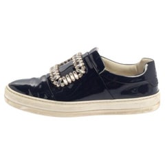 Rger Vivier Blue Patent Leather Sneaky Viv Embellished Low Top Sneakers Size 35