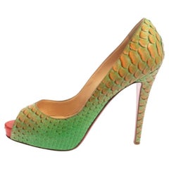 Christian Louboutin Green/Orange Python Very Prive Peep Toe Pumps Size 40