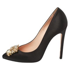 Gina Black Satin Swarovski Crystal Embellished Pumps Size 40