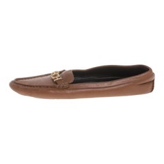 CH Carolina Herrera Brown Leather Logo Detail Flats Size 37