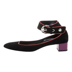 Gucci Black/Red Suede And Patent Leather Square-Toe Sandals Size 39