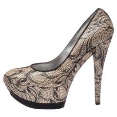 Casadei Beige/Black Lace And Satin Round Toe Platform Pumps Size 38