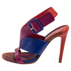 Sergio Rossi Multicolor Leather Buckle Slingback Sandals Size 37.5