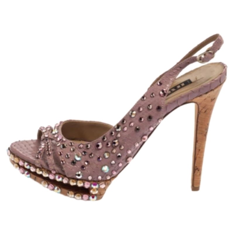 Le Silla Purple Crystal Embellished Leather Peep Toe Platform Sandals Size 38 For Sale