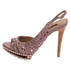 Le Silla Purple Crystal Embellished Leather Peep Toe Platform Sandals Size 38