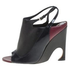 Dior Black/Burgundy Patent Leather and Leather Sandals Size 36.5