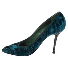 Le Silla Blue/Green Velvet Peep Toe Pumps Size 37