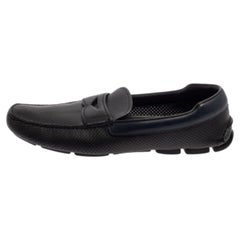 Prada Blue Perforated Leather Slip On Loafers Size 45.5