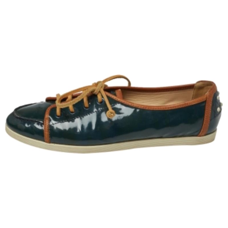 Tod's Deep Green Patent Leather Lace Up Sneakers Size 38.5 For Sale