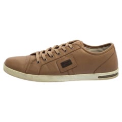 Dolce & Gabbana Beige Leather Cap Toe Low Top Sneakers Size 45