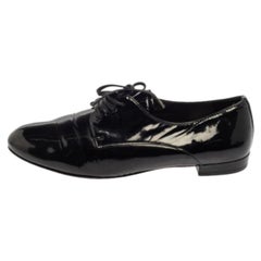 Miu Miu Black Patent Leather Flat Lace Up Derby Size 35.5