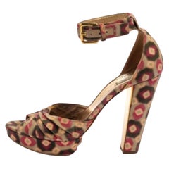 Miu Miu Multicolor Printed Fabric Ankle Strap Sandals Size 38.5