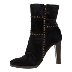 Le Silla Brown Calf Hair Studded Studded Ankle Boots Size 37