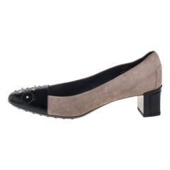 Tod's Grey Suede And Leather Metal Embellishment  Slip On Pumps Size 38.5