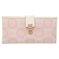 Salvatore Ferragamo Pink/Cream Gancini Canvas and Leather Wallet
