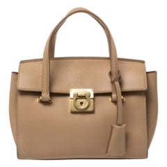 Salvatore Ferragamo Beige Leather Mara Satchel