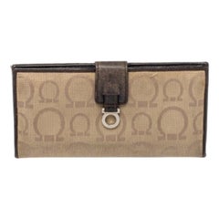 Salvatore Ferragamo Beige/Brown Gancini Canvas and Leather Wallet