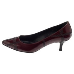Tod's Burgundy Leather Embroidered Pointed Toe Pumps Size 38.5