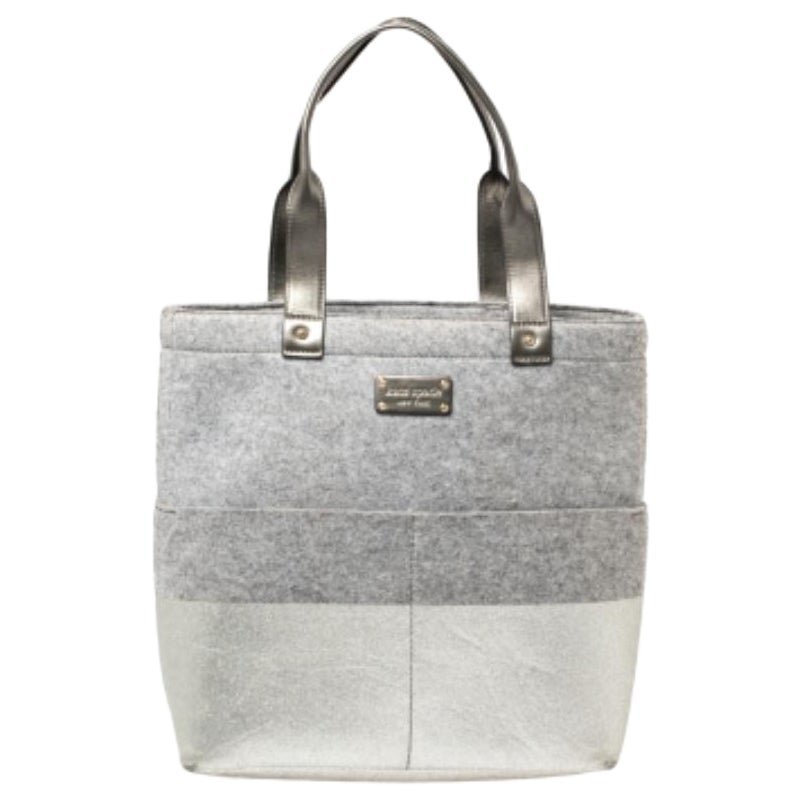 Kate Spade Grey Frosted Wool and Leather Quinn Tote For Sale