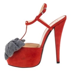 Giuseppe Zanotti Orange Suede Bow Platform Sandals Size 38.5