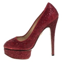 Charlotte Olympia Red Glitter Priscilla Platform Pumps Size 38.5