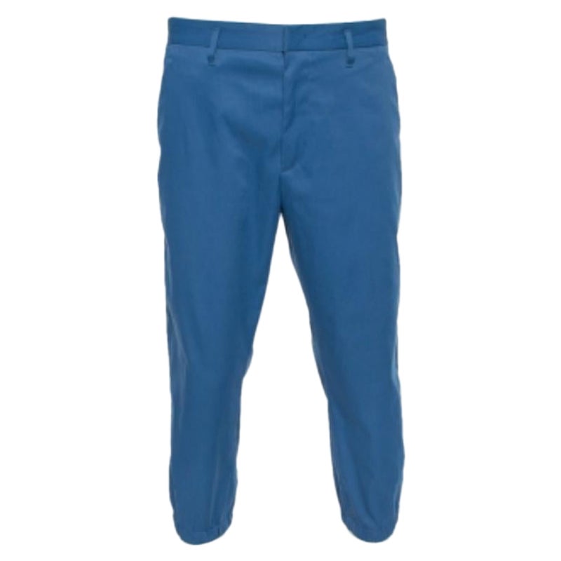 Prada Blue Synthetic Elastic Detail Capri Pants XL For Sale